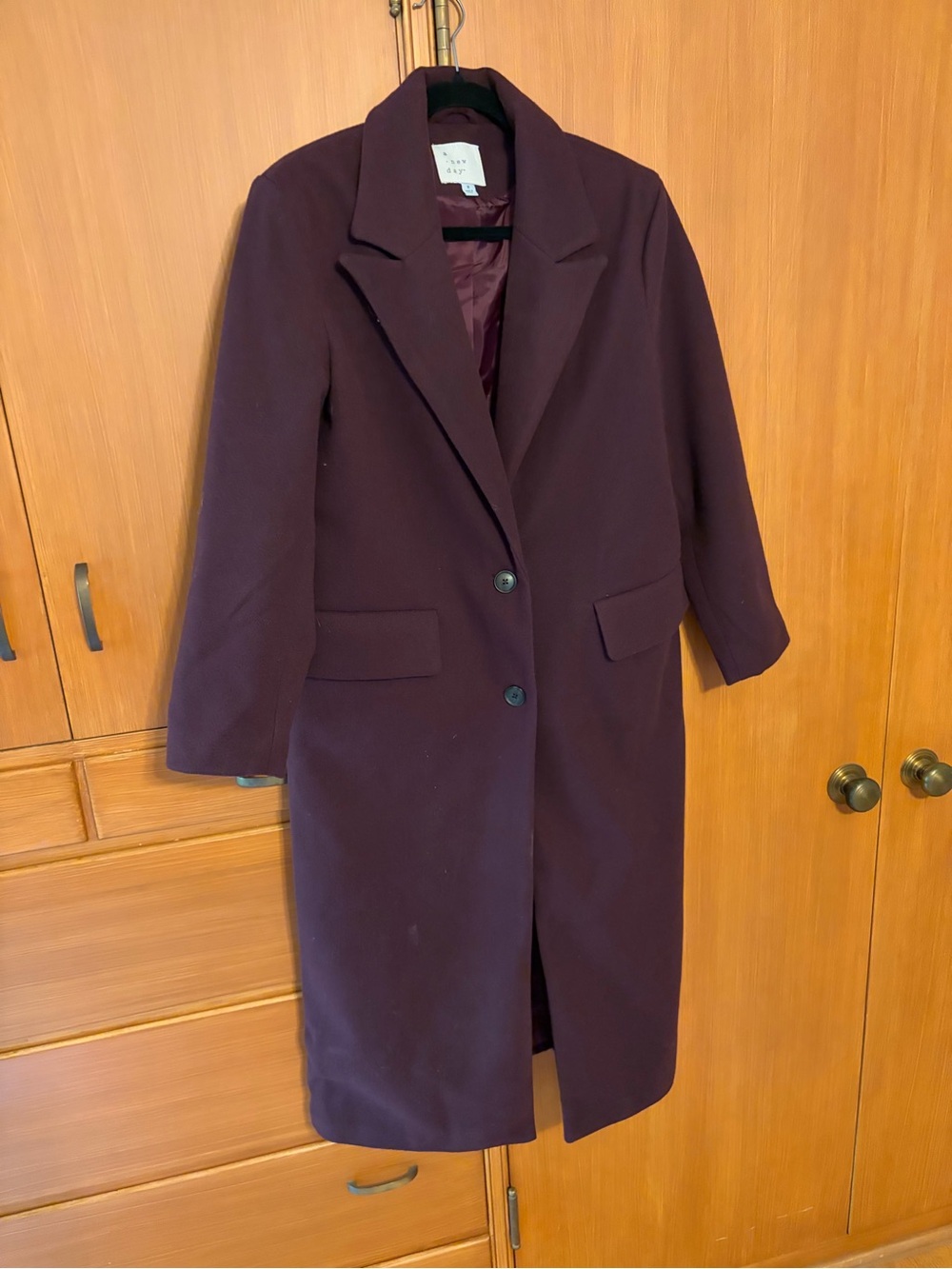 a new day Plum Long Wool-Blend Trench Coat